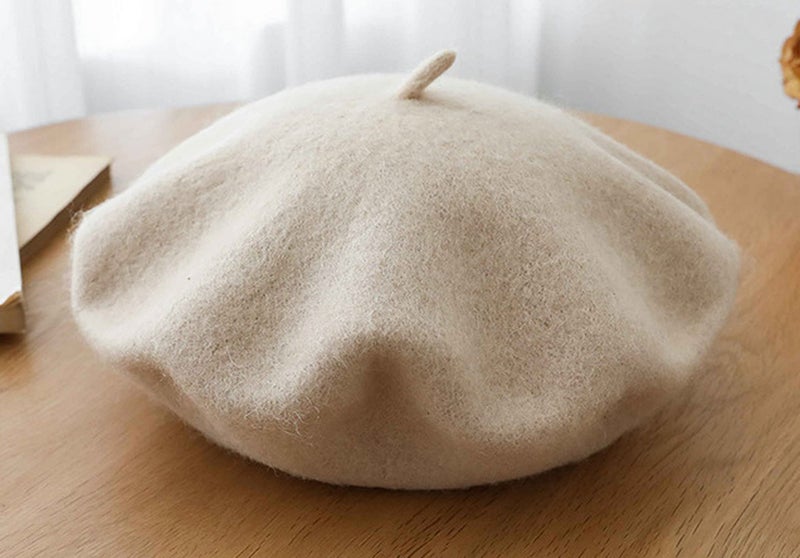 Brcus Kids Girls French Beret Hat Artist Hat Solid Warm Beanie Cap Winter Autumn (Beige, 1) - Image 2